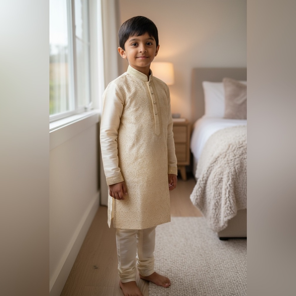 Cream Traditional Kurta Set for Boys
